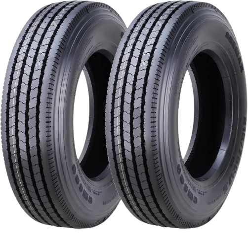 Twin steel-belted radials with 143/141M rating for commercial applications.